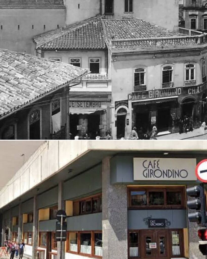 Café Girondino em duas fotos ao longo dos anos; casa abre as portas em novembro no Centro | Foto: Divulgação